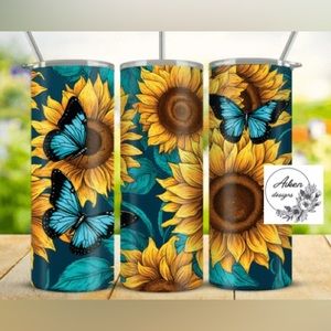20 oz tumbler butterfly with sunflowers